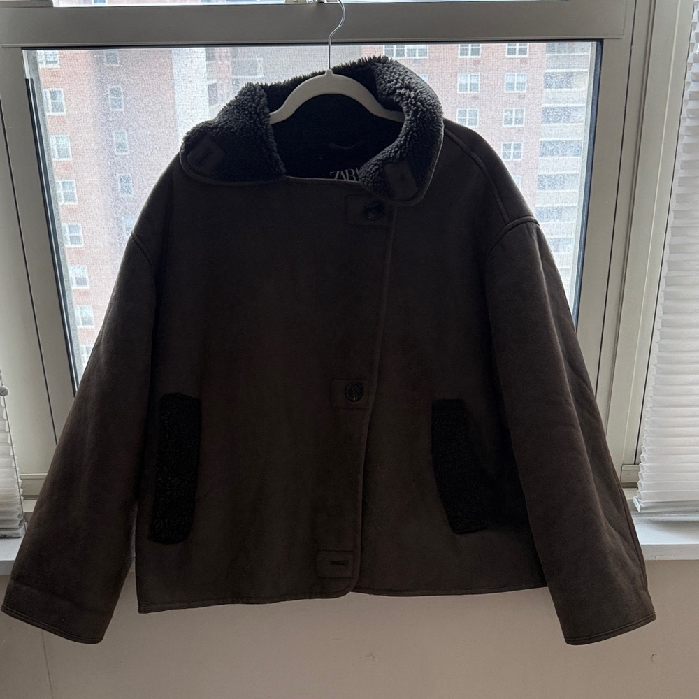 zara suede and sherpa coat